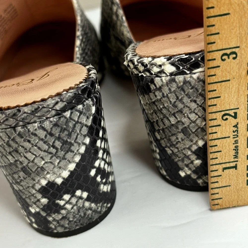 J. Crew Leather Snakeskin Block Heel Almond Toe Mules Shoes Sz. 8.5 Excellent